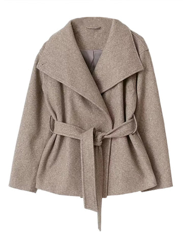 Elegant Women's Overcoat Stand Collar Full Sleeve Belt Lace Up Solid Female Overcoat Autumn Commute Lady Outwears