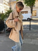 Beige Belted Long Outerwears Women Stand Up Collar Long Sleeve Loose Coat Autumn Streetwear Office Lady Tops