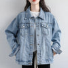 Vintage Women Jacket Autumn Winter Oversize Denim Jackets Washed Blue Jeans Coat Turn-down Collar Outwear Bomber Jacket