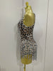 Sparkle Diamond Tassel One Shoulder Leopard Print Stretch Mini Dress Women Birthday Party Sexy Nightclub Stage Costume