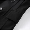 V-Neck Longline Tailored Double-Breasted Blazer Coat Black Peak Lapel Welt Pockets Autumn Elegant Office Women Outerwear