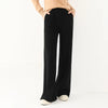 Women Wool Wide Leg Trousers Elastic Waist Side Slit Woman Wool Pants Autumn Winter 100% Merino Wool Knitted Soft Warm Trousers