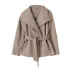 Faux Fur Belt Jackets Women Loose High Neck One Butoon Long Sleeves Coats Female Autumn Winter Thick Warm Outwears