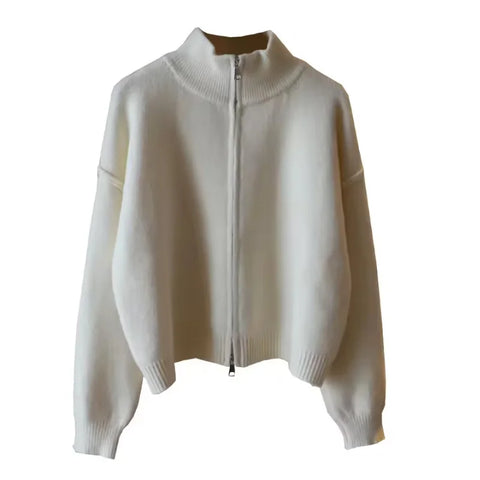 Korean Women's Knitted Sweater Double Zipper Stand Collar Coat Autumn Winter Casual Versatile Loose Cardigan Tops 3XL