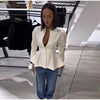 Deep V Stand Collar Peplum Blazer Long Sleeve Tailored Fitted Waist Flared Hem Spring Elegant Office Women Jacket