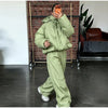 Striped Cotton Jacket Two‑piece Set Women Hooded Zip‑up Coat Wide‑leg Pants Suit Autumn Winter Daily Commute Outfit