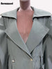 Autumn Long Oversized Ruffled Trench Coat for Women Drawstring Loose Elegant Chic Asymmetrical Overcoat