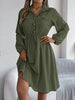 Autumn Winter Dresses for Women Casual Solid Color Button Tie Up Long Sleeved Shirt Dress Blue Green Black Red Woman Clothing