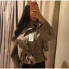 Women Short Trench Coat Jacket Plaid Lapel Double Breasted Belted Waist Loose Long Sleeve Checkered Cropped Lady Autumn Coat