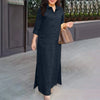 Women's Vintage Maxi Shirt Dress Spring 3/4 Sleeve Lapel Neck Slit Hem Long Dresses Loose Casual Solid Robes Femme
