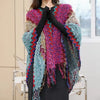 Ethnic Style Cape Oversized Sweater Jacket Women Loose Patchwork Warm Long Scarf Knitted Cardigan Woman