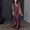 Vintage High Waisted Women Satin Long Dress Ladies Temperament Crew Collar Dresses Elegant Slim Long Sleeve Banquet Dresses