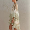 European and American Style Printed Lotus Leaf Hem Dress for Women, Vacation-Inspired, Loose Fit, Flowing, Stylish Shor