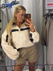 Contrasting Color Loose Jackets Women Casual Long Sleeves Stand Collar Zipper Oversized Coats Lady Autumn Daily Street Wear