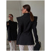Chic Solid Waist Cinching Blazer Coat Women Wide Shoulder Split Sleeves Single Button Jacket Spring Lady Street Jackets