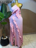 Women Floral Print Pile Neck Flare Long Sleeve Long Dress Elegant Birthday Party Midi Maxi Dresses Vestidos