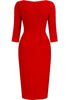 Womens Elegant Crew Neck 2/3 Sleeve Work Office Knee Length Solid Business Casual Party Ruched Pencil Bodycon Sheath Dress