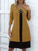Spring Autumn Women's Solid Long Sleeved Round Neck Dress Elegant Splicing Knitted Long Casual Comfortable Dress For Women