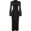 Sexy Maxi Dress Women Shoulder Padded Zip Wrapped Bandage Long Sleeve Slit Elegant Solid Office Simple Skinny Bodycon