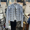 Women Vintage Denim Military Jacket Retro Solid Round Neck Single Breasted Slim Short Jackets Lady Daily Street Outerwear