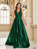 Elegant Sequins Evening Dress For Women Deep V-neck Satin Prom Party Green Dress Floor Length Blue Formal Gowns