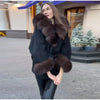 Elegant Faux Fur Thicken Jackets Women's Long Sleeves Pockets Patchwork Belts Hoodie Coat Winter Chic Warm Outerwear