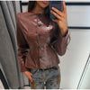 Women's Crocodile Embossed Short Jacket Round Neck Long Sleeve Single Breasted Coat Vintage Y2K Streetwear Autumn Casual Outfit