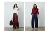Women's Soft Cotton Curved Leg Long Pants Fall High Waist Drawstring Loose Wide Leg Pear Shape Friendly