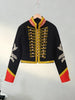 Napoleon Golden Button Patchwork Jacket Women Stand Collar Long Sleeve Panelled Slim Short Coats Chic Lady Outerwears