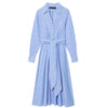 Stripe Shirt Dress Women's Single Breasted Belted Long Dress Multicolor for Spring Commute Holiday