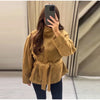 Chic Green Suede Lace Up Jackets Women Loose Stand Collar Belt Long Sleeve Buttons Coats Autumn Winter Lady Outwear
