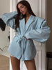 Elegant Commute Suit jacket Female Lace-Up Loose Pocket Patchwork Lapel Party Looks Outwear For Women Bandage Coat jacket