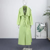 Green Belted Waist Long Coat For Women Elegant Lapel Long Sleeve Casual Jacket Lady Spring Chic Street Outerwear