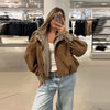 Casual Patchwork Women Coat Elegant Long Sleeve Stand Collar Pleated Female Outwear Autumn Winter Lady Streetwear