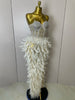 Stock Women Sexy Sparkly Rhinestone Mesh Feather Long Dress Elegant Evening Party Celebrate Birthday Performance Costume