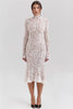 Lace Long Sleeve Sexy Midi Dress For Women Elegant White Half High Collar High Waist Bodycon Club Party Sexy Long Dress