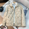 Women Warm Diamond Quilted Jackets Light Weight Lapel Thickened Short Outwear Single Breasted Loose Warm Windproof Parkas