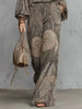 Boho Paisley Print 2 Pieces Set for Women O Neck Top Blouses Elegant Outfit Spring Casual Loose Wide Leg Trousers Suit