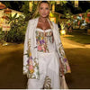 Women's Floral Print Three Piece Set Blazer Corset Top Wide Leg Pant Spring Lady Casual Daily Vacation Party Outfit