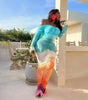 Women Gradient Tie Dye Printed Off Shoulder Long Sleeve Maxi Long Midi Bodycon Ruched Dress Sexy Party Club Dresses