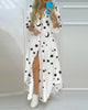 Women Lapel Collar Long Sleeve Leaf Print Button Front Split Maxi Shirt Dress Casual Daily Commuter Cover Up
