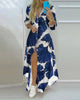 Women Lapel Collar Long Sleeve Leaf Print Button Front Split Maxi Shirt Dress Casual Daily Commuter Cover Up