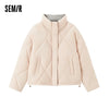 Cotton Padded Jacket Women Diamond Quilted Stand Collar Loose Fit Winter Elegant Casual Outerwear
