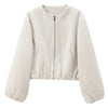 Women's Cropped Loose Jackets Red Grey Off White Black Outerwear Oversized Zip Up Long Sleeve Top Chic Bomber Baseball Coat