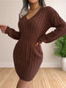 Women Sweater Dresses Cocktail V Neck Knitted Dress Sweater Sheath Dress