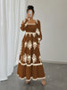 Women's All Over Print Shirred Bishop Sleeve A Line Dress, Long Sleeve Dress for Fall & Winter