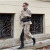 Khaki Lace Up Cape Trench Coat Loose Solid Full Sleeve Lapel Windbreaker Autumn Commute Casual Daily Coats