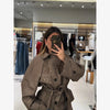 Plaid Scarf Two-sided Jacket Vintage Lapel Double Row Buckle With Pockets Loose Casual Women's Outwear Chic Street Daily Outfit