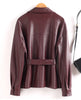 Women Split Leather Blazer With Slim Waist Belt Spring Autumn Notched Collar Loose Leather Jacket Female Coat