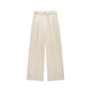 Women Solid Lace Up Side Zipper Straight Pants Vintage High Elastic Waist Female Chic Lady Trousers
